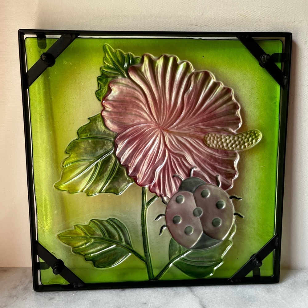 Vibrant Floral Glass Art with Ladybug suncatcher - Picture 8 of 10